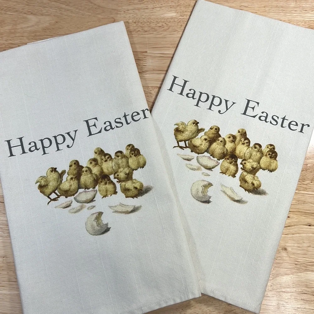 WILLIAMS SONOMA 2 COTTON HAPPY EASTER KITCHEN TOWELS NEW
